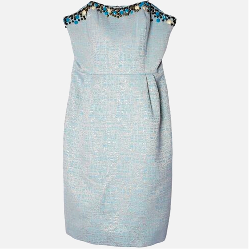 Lilly Pulitzer Raya Blue Icing Strapless Mint Aqua Beaded Sweetheart Dress - Picture 17 of 17